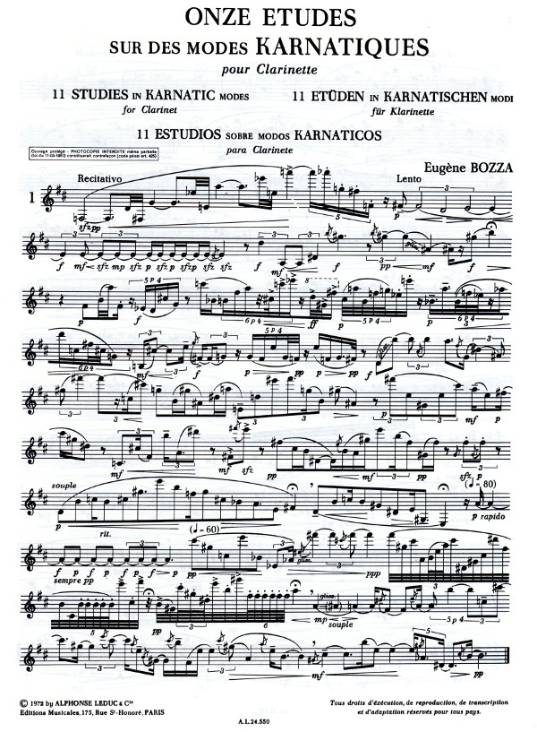 Bozza, Eugene 11 Etudes sur les Modes Karnatiques. Notenfachgeschäft Stephan Zerluth