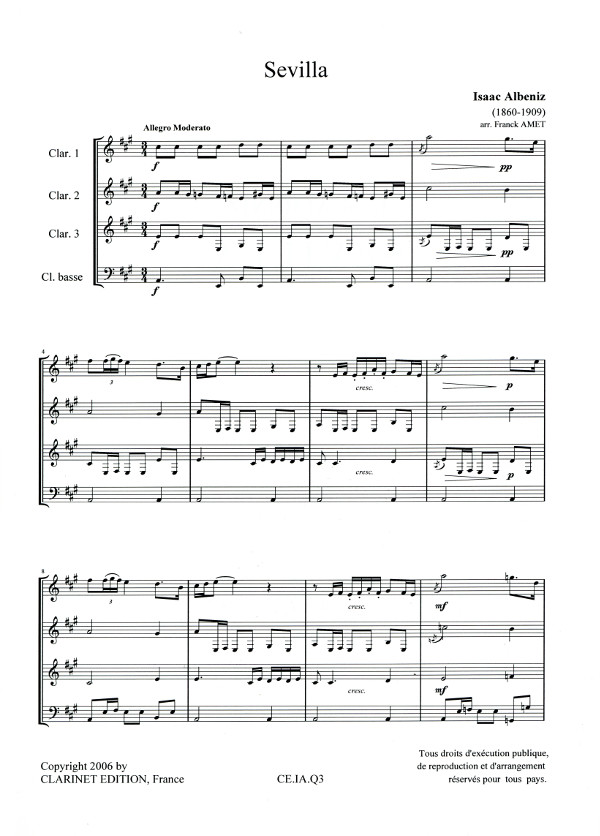 PARTITION ALBENIZ SUITE ESPAGNOLE III - SEVILLA (SEVILLANAS